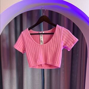 Pink Ribbed Crop Top